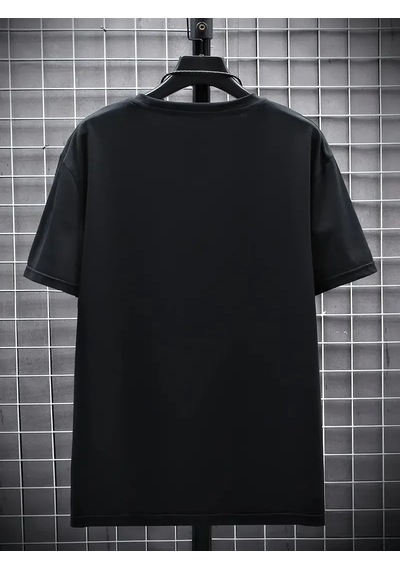Erkek Tişört Futre Baskılı Kısa Kol Bisiklet Yaka T-shirt - Siyah