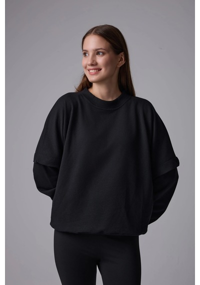Defys Kadın Bisiklet Yaka Kol Detaylı Oversize Fit Basic Sweatshirt Siyah - 598314741 Siyah Defys Kadın Bisiklet Yaka Kol Detaylı Oversize Fit Basic Sweatshirt Siyah - 598314741 Siyah