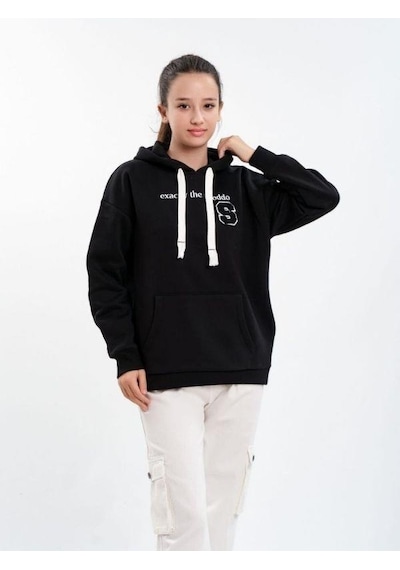 Çocuk Kapüşonlu Sırtı Kot Detaylı Sweatshirt-13454-siyah Siyah