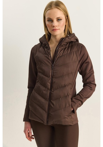 Shade Kadın Kapüşonlu Fermuarlı Garnili Slim Fit Şişme Mont 1123 60283816 - Acı Kahve Kahverengi