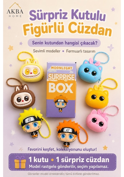 Sürpriz Kutulu Figürlü Mini Cüzdan Fermuarlı Çanta Süsü Ve Aksesuarı Rastgele Model, 1 Adet