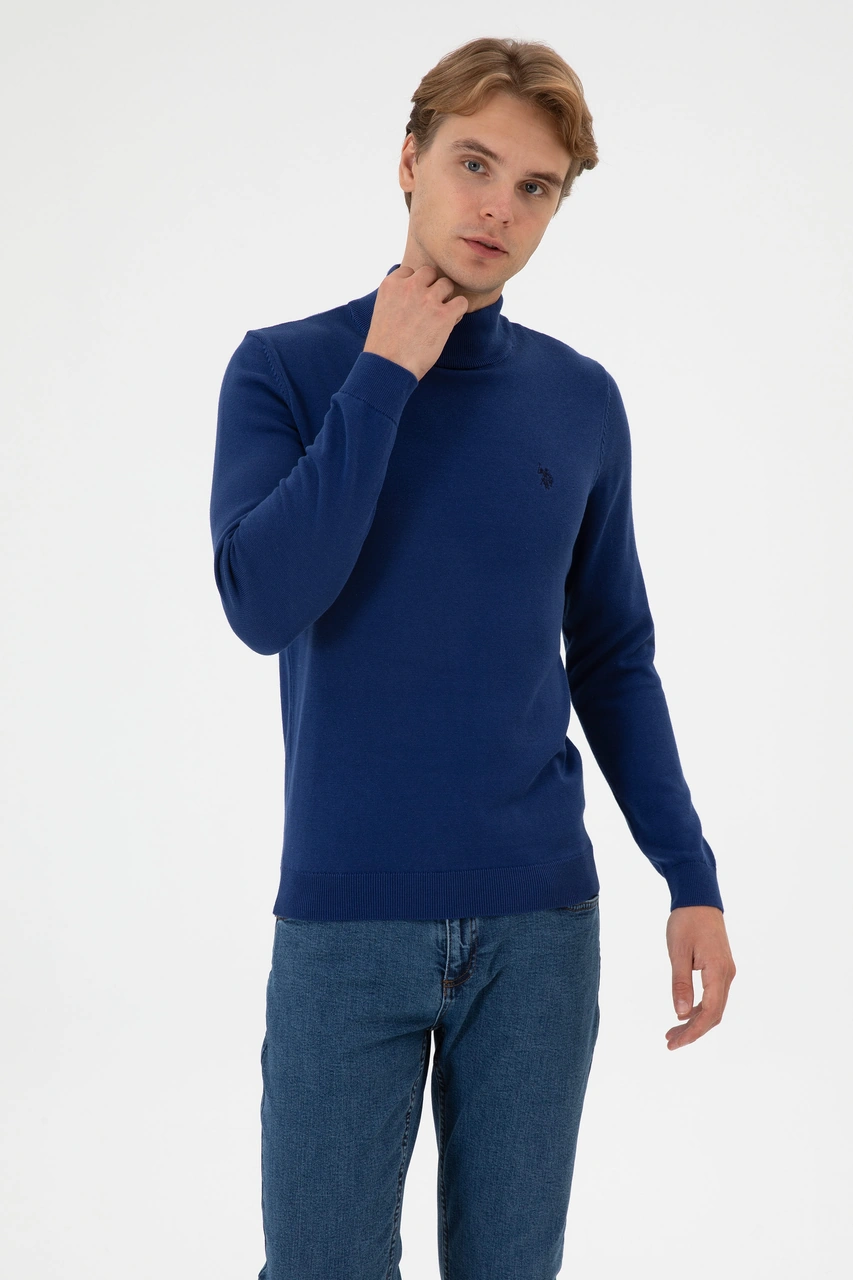 U.S. Polo Assn. Erkek Slim Fit Boğazlı İndigo Basic Kazak 50313712-VR028