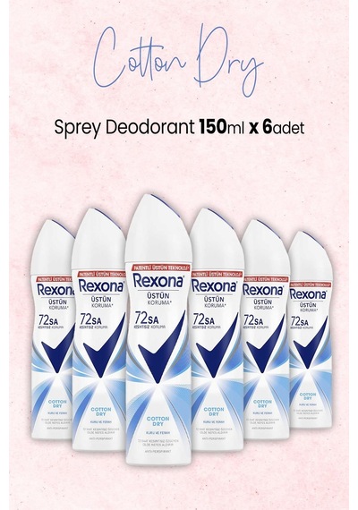Rexona 72 Saat Cotton Dry Kadın Sprey Deodorant 6 x 150 ML