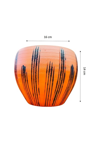 Bitki Tasarımı Doğal Siyah Çizgi Desen Terrakota Toprak Saksı 15 Cm Belirtilmemis