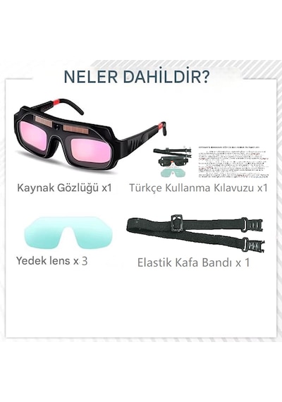 Yate10 Otomatik Kararan Kavisli Kaynak Gözlüğü + 3 Koruma Camı