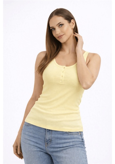 Fashion Friends Pamuklu Slim Fit Düğme Detaylı Yuvarlak Yaka Atlet Bayan Atlet 26y0127k1 Sarı SARI