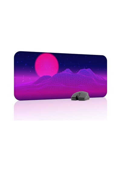 Vaporwave Grid Kaymaz Dikişli Kauçuk Oyuncu Mousepad V2 - 70x30 Xl Gaming Mouse Pad Fare Altlığı