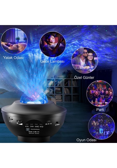 Hymark Led Yıldız Bluetooth Hoparlör Usb Projektör Okyanus Dalgas