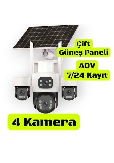 4 Kameralı Çift Panelli 4g Solar Kamera Aov 7/24 Kayıt 4 Kameralı Çift Panelli 4g Solar Kamera Aov 7/24 Kayıt