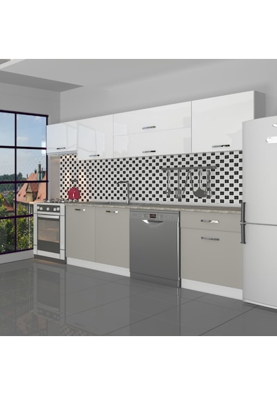 Decoraktiv Elite 280y Mdf Hazır Mutfak Dolabı - Tezgah Dahil - Kumtaşı - Beyaz Bej