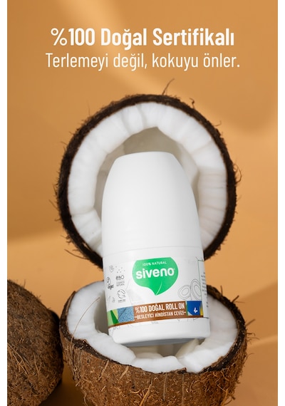 Siveno %100 Doğal Roll On Hindistan Cevizli Deodorant Ter Kokusu Önleyici Bitkisel Leke Bırakmayan Vegan 50 ML