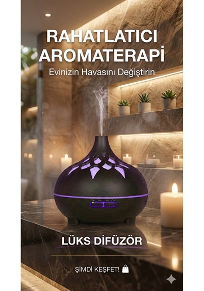 Aroma Difüzör Gece Işığı 7 Led Desenli Nemlendirici Kumandalı Buhar Makinesi 550 Ml Çok Renkli 88998066