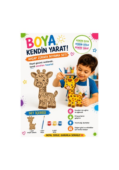 5 Adet Ahşap Zürafa Boyama Seti