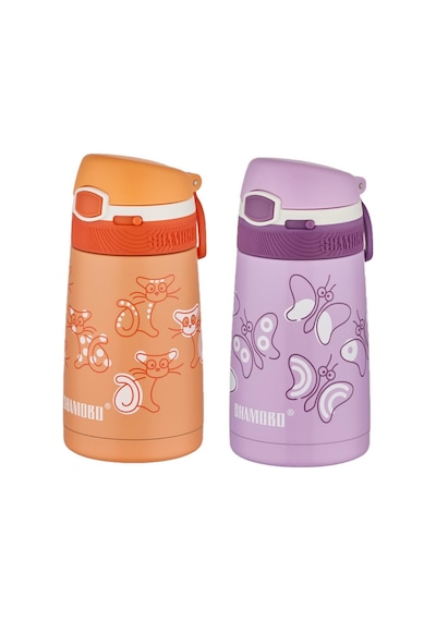 Shamobo 2li Set Pipetli Çelik Termos 350ml -6 Saat Isı Yalıtımı- Turuncu-Mor