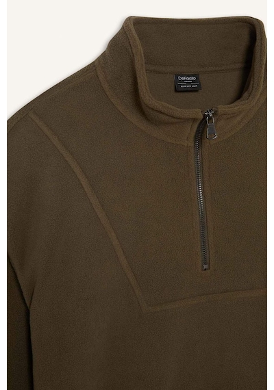 Defacto Boxy Fit Dik Yaka Yarım Fermuarlı Polar Sweatshirt E8632ax25wnkh151 Haki