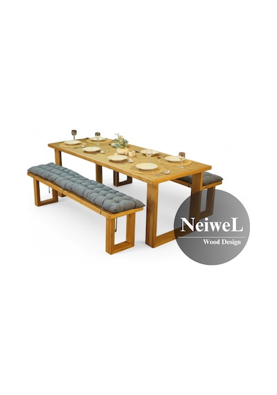 Neiwel Doer Doğal Ahşap Banklı Yemek Masası Takımı-100-180 Takım Açık Ceviz