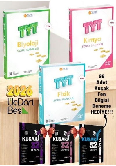 345-2026 Tyt Fizik Kimya Biyololoji Soru Bankası Fen Bilimleri Sayısal Set+tyt 96 Deneme Set Hediye
