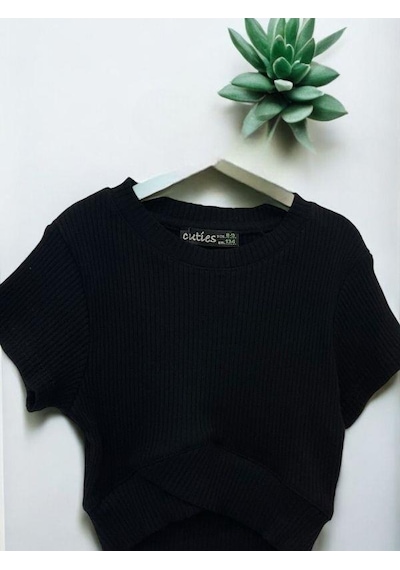 Zekids Kız Çocuk Fitilli Crop-14398 Siyah