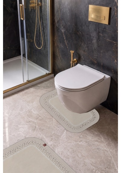 Banyo Paspası Takımı 70x110+50x70 Cm İç Trikot Ekru & Krem