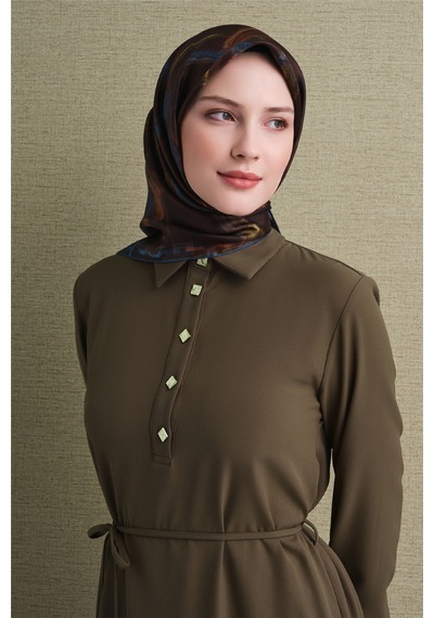 Armine Sura İpek Eşarp 2026-2027 - Sonbahar Kış-asm9602 Kahve-indigo