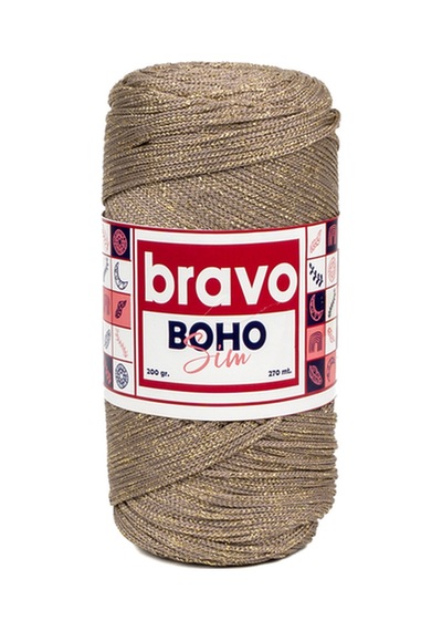 Boho Simli Polyester Makrome İplik 200 Gr 270 Metre Renk Kodu: 040a Vizon Altın