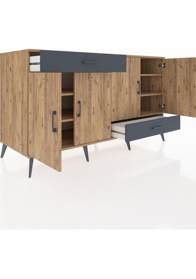 Kronos Konsol 5 Raflı 2 Çekmeceli 4 Kapaklı 176x59x99 Çam-çam/ant Çam-çam/antrasit