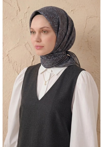 Silk Home Soft Eşarp Lina Flora Siyah Gri 90x90 Çok Renkli