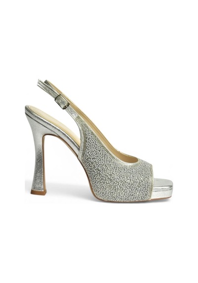 Fox Shoes Y569925214 Gümüş Sim Minik Taş Detaylı Kalın Topuklu Abiye Ayakkabı