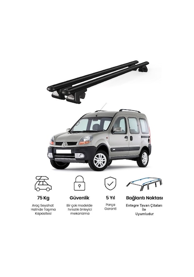 Venüs Renault Kangoo 1997-2007 Uyumlu Siyah Ara Atkı Port Bagaj Tavan Barı