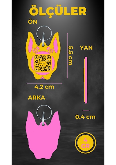 Petjoo 30.Anubis Pembe-Sarı Qr'lı Köpek Künyesi