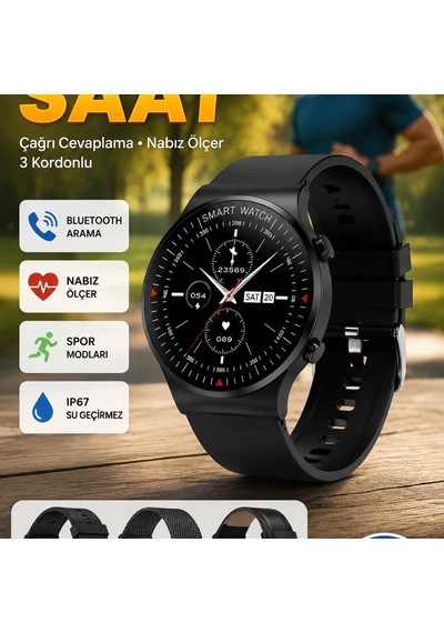 Üç Kordonlu Akıllı Saat Nabız Ölçer Bluetooth Arama Ve Sağlık Takip Özellikli