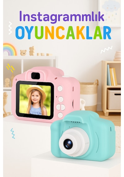 Renkli Mini Çocuk Fotoğraf Makinesi Taşınabilir Kamera Hediyelik Eğlence Pembe - 785803001