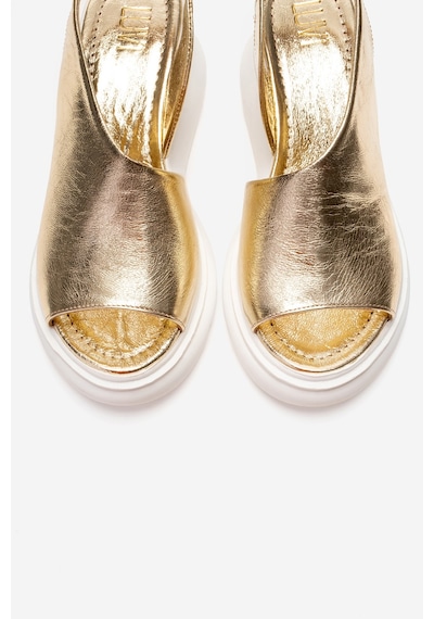 Luvishoes Agusto Altın Hakiki Deri Kadın Dolgu Topuk Sandalet Altın