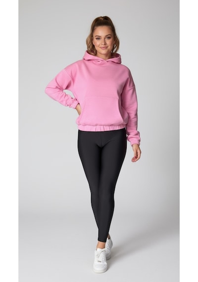Oversize Kanguru Cepli Kapüşonlu Sweatshirt Pembe