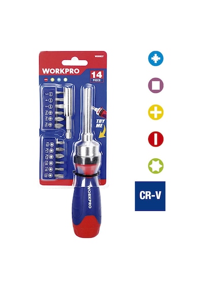 Workpro Wp200524 14 Parça Profesyonel Cr-v Cırcırlı Bits Tornavida Seti
