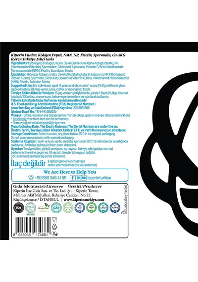 Vitalux Hidrolize Kolajen Tozu 10.000 Mg Nmn, Nr, Fisetin, Spermidin Ve Ca-akg + C Vitamini İçeren Longevity Kolajen