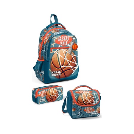 Coral High Kids Nefti Turuncu Basketbol Desenli 3 Lü Okul Çanta Seti Set0123651