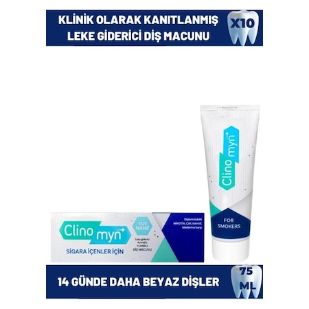 Clinomyn Smokers Sigara İçenler İçin Diş Beyazlatan Leke Giderici Diş Macunu 75 ML 10 Adet