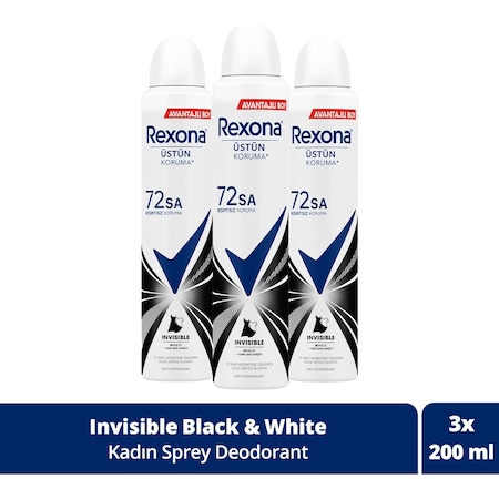 Rexona Invisible Black & White Kadın Sprey Dodrant 3 x 200 ML