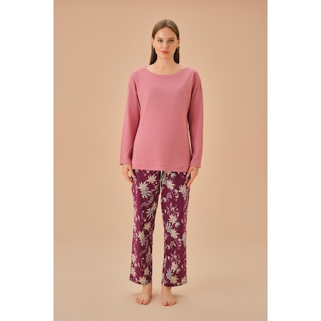 Suwen Keira Pijama Takımı Sh25166660662 Bordo Baskılı