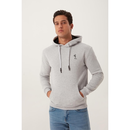 Erkek İskelet Nakışlı 3 İplik Sweatshirt Gri