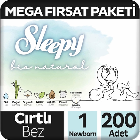 Bio Natural Mega Fırsat Paketi Bez 1 Numara Newborn 200 Adet