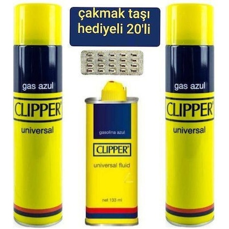 Clipper Çakmak Benzini 133Ml + 2 x 250 Ml Çakmak Gazı +20 Taş