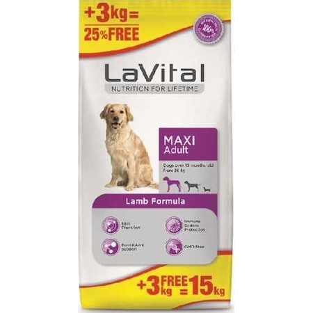 La Vital Kuzu Etli Büyük Irk Yetişkin Köpek Maması 12+3 KG