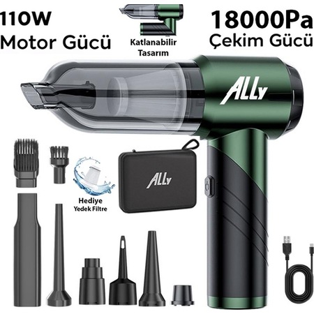 ALLY ST-6670PLUS 18000pa Güçlü Portatif 3 Kademeli Tasinabilir Vakumlu Kablosuz Üflemeli Mini Araç Süpürgesi