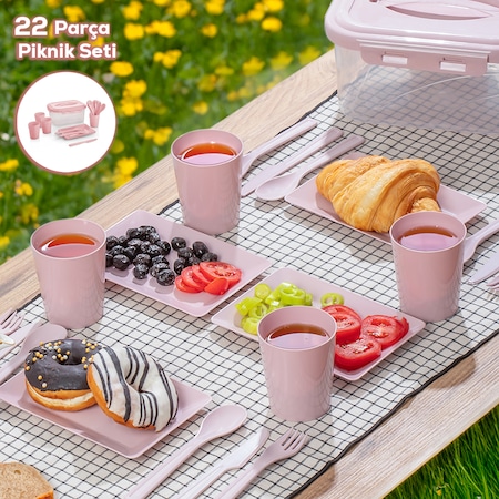 Porsima Sp049 4 Kişilik Piknik Seti 22 Parça Piknik Seti Pembe