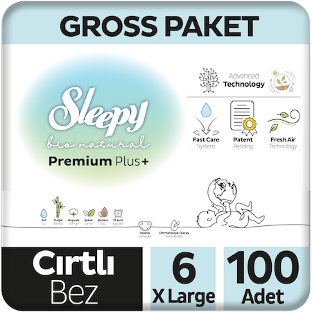 Sleepy Bio Natural Premium Plus Gross Paket Bebek Bezi 6 Numara Xlarge 100 Adet