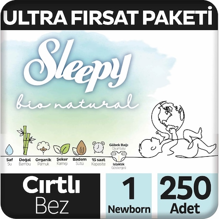 Sleepy Bio Natural Bezi 1 Numara Newborn Ultra Fırsat Paketi 250 Adet