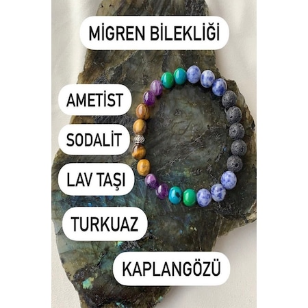 Doğal Taş Migren Bilekliği ( Ametist - Sodalit - Lav Taşı- Turkuaz - Kaplangözü )