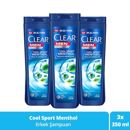 Clear Men Kepeğe Karşı Etkili Şampuan Cool Sport Menthol 3 x 350 ML